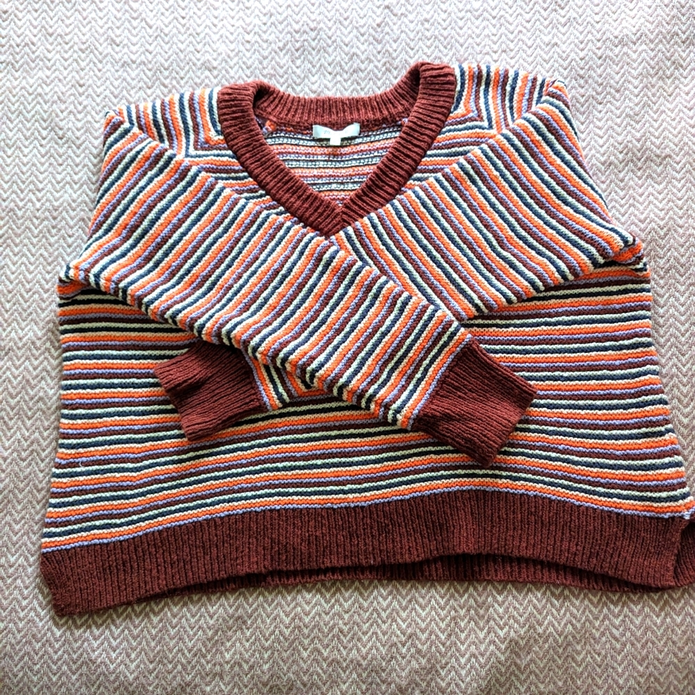 Madewell Arden Striped V-Neck Sweater Size Large